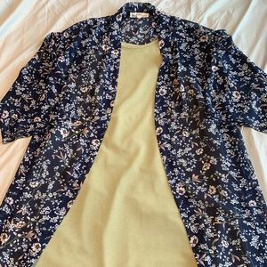 Olive dress and navy shawl